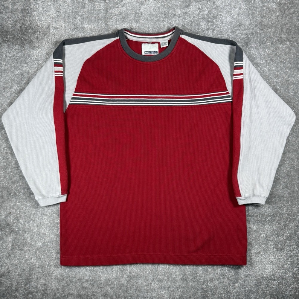 VTG Y2K Point Zero Shirt Men's Large Red Stripe Long Sleeve Crew Neck